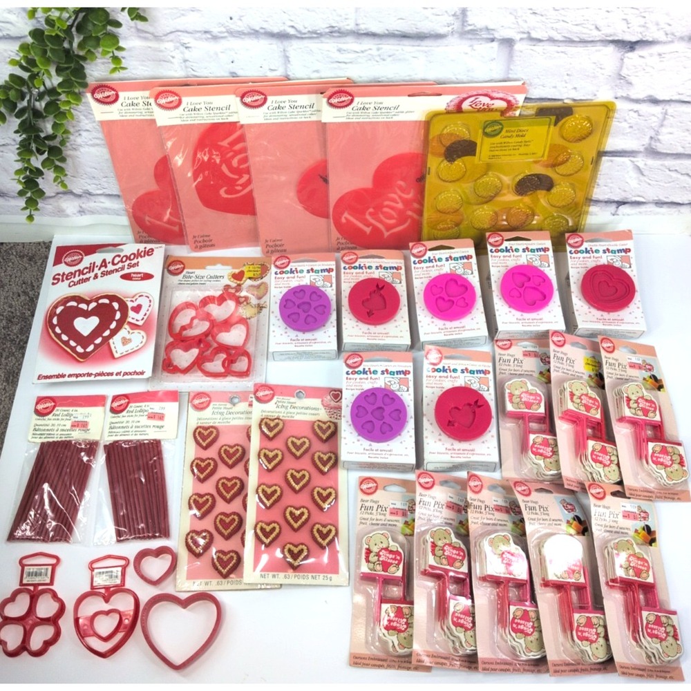 VTG NEW LOT30🩷Wilton Hearts Valentines Cookie Stamp Decor Stencil Cottage Baker
